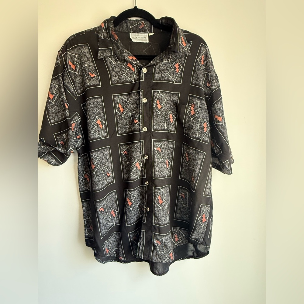 Vintage Black Expressions Graphic Button-Up Shirt